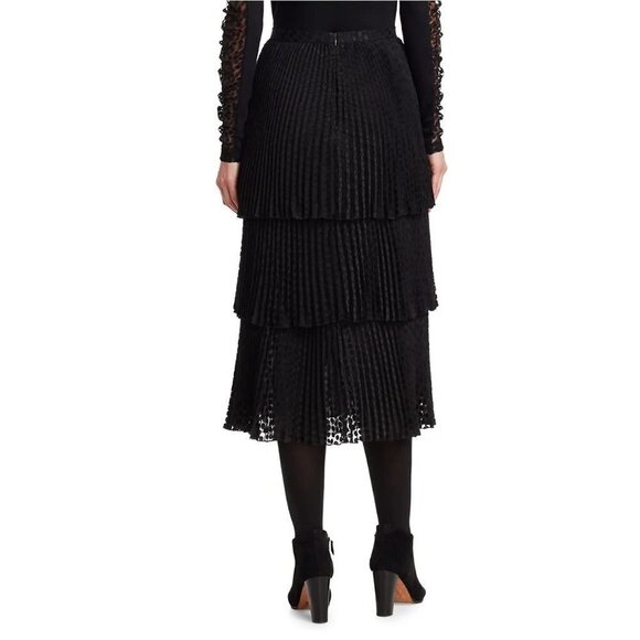 Akris Punto Dot Devore Midi Skirt Black Women’s Size 12 Pleated Tiered - Picture 2 of 13